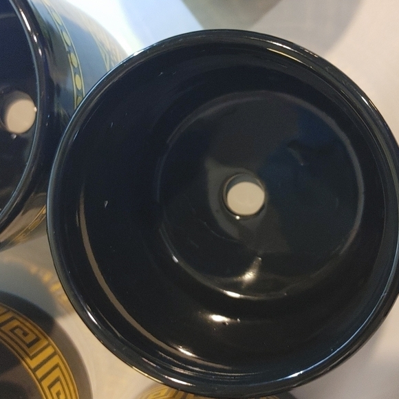 Set Of 6 Ceramic Succulent Planters 3x3 Black With Gold Geometric Design. - Picture 4 of 11